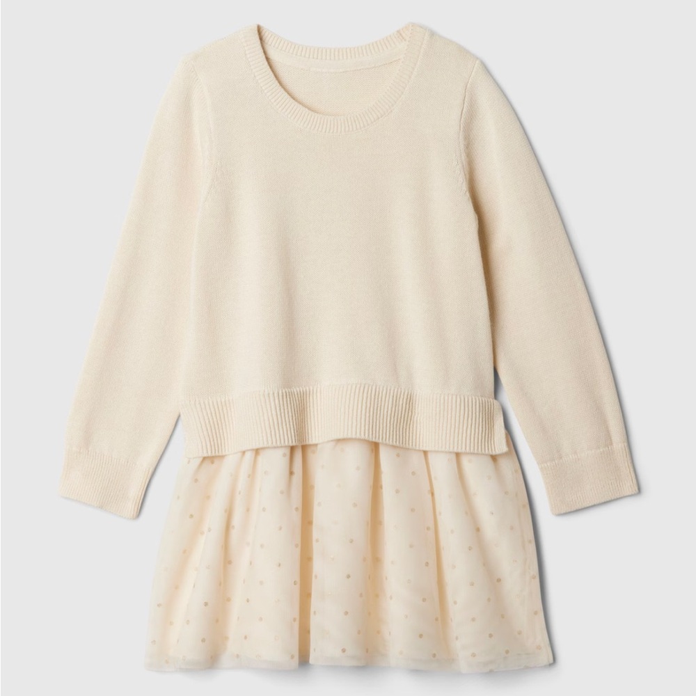 18-24M✨ Baby GAP 2-in-1 Sweater & Tulle Skirt Dress in Chino Beige Cream Color